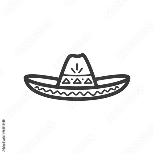 Line Drawing of a Traditional Mexican Sombrero