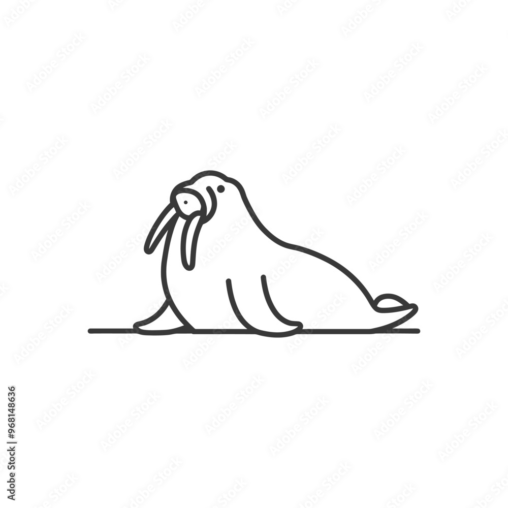 Obraz premium Line Drawing of a Walrus with Its Tusks