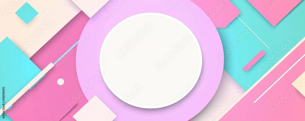 Colorful geometric abstract background with pastel shapes and a central white circle in a modern flat design Colorful geometric abstract background with pastel shapes and a central white circle in a modern flat design