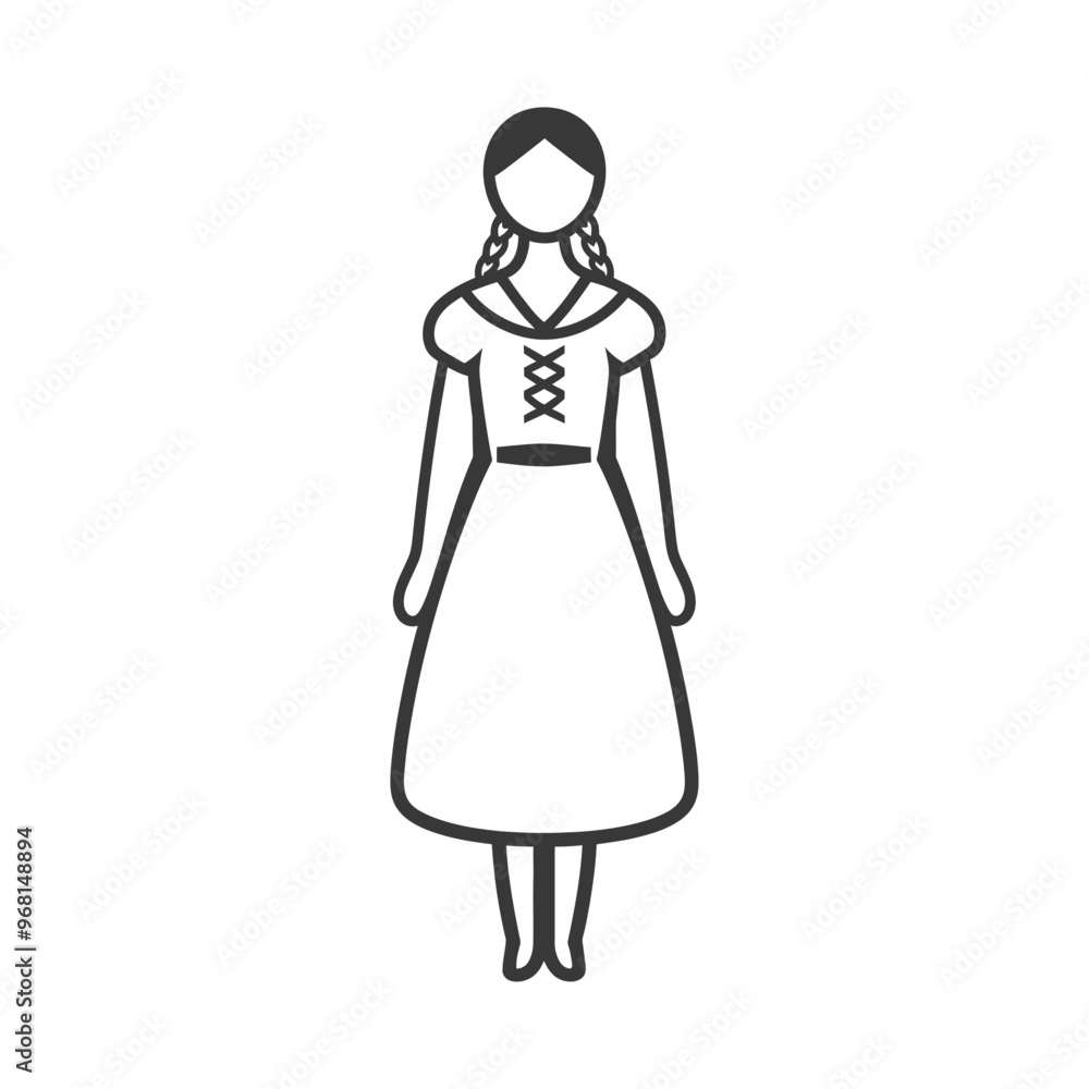 Line Drawing of a Woman in a Traditional Dress with Braids Line Drawing of a Woman in a Traditional Dress with Braids