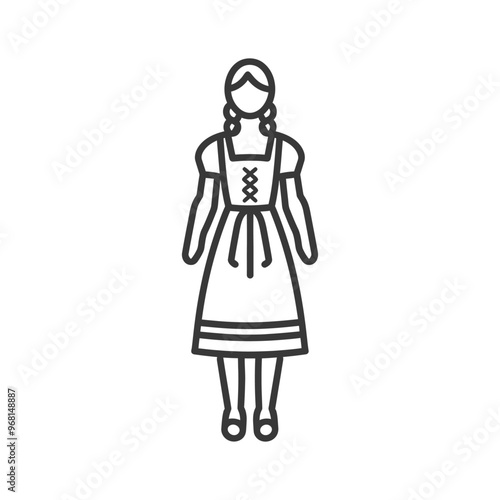 Line drawing of a woman in a traditional dirndl dress