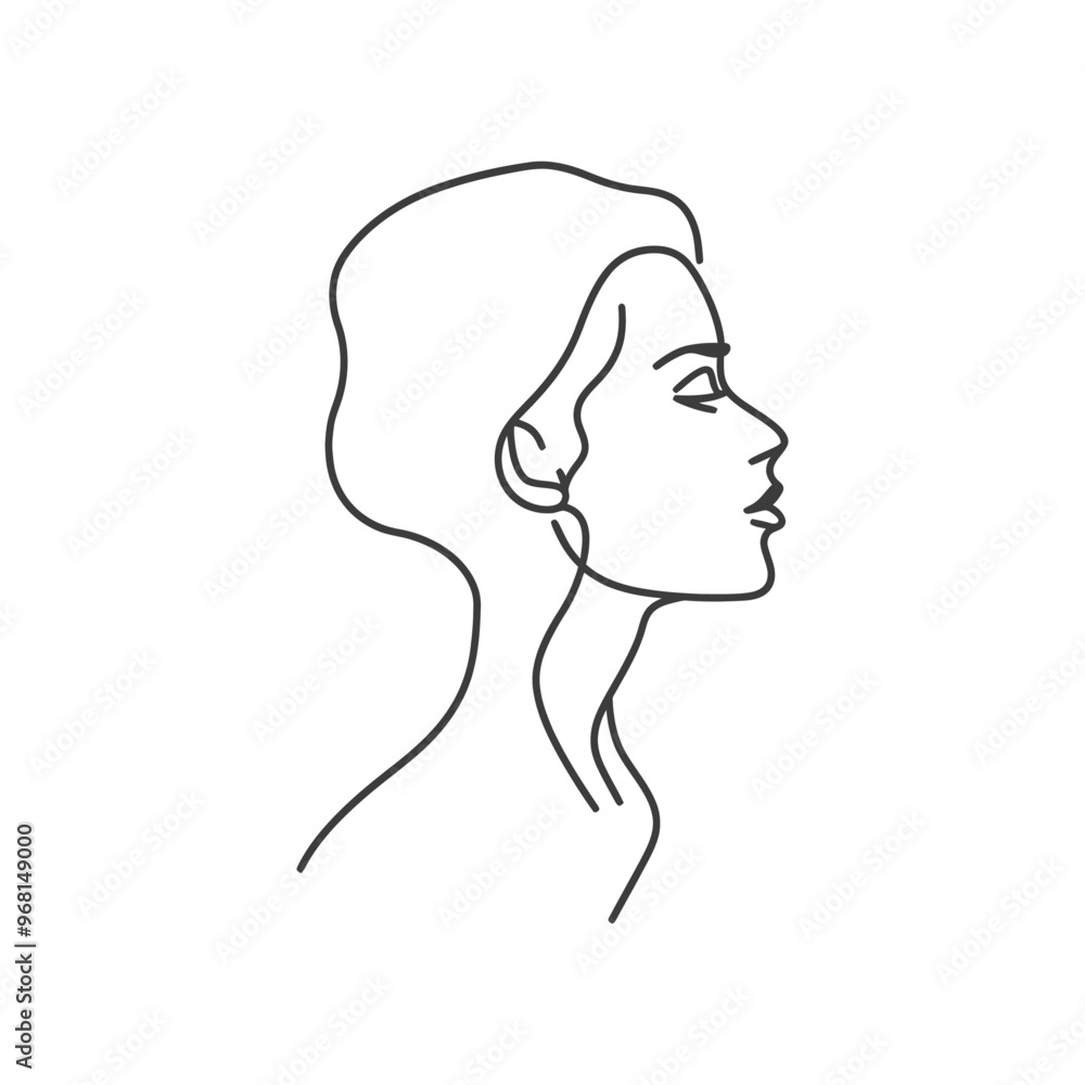 Line drawing of a womans face in profile Line drawing of a womans face in profile