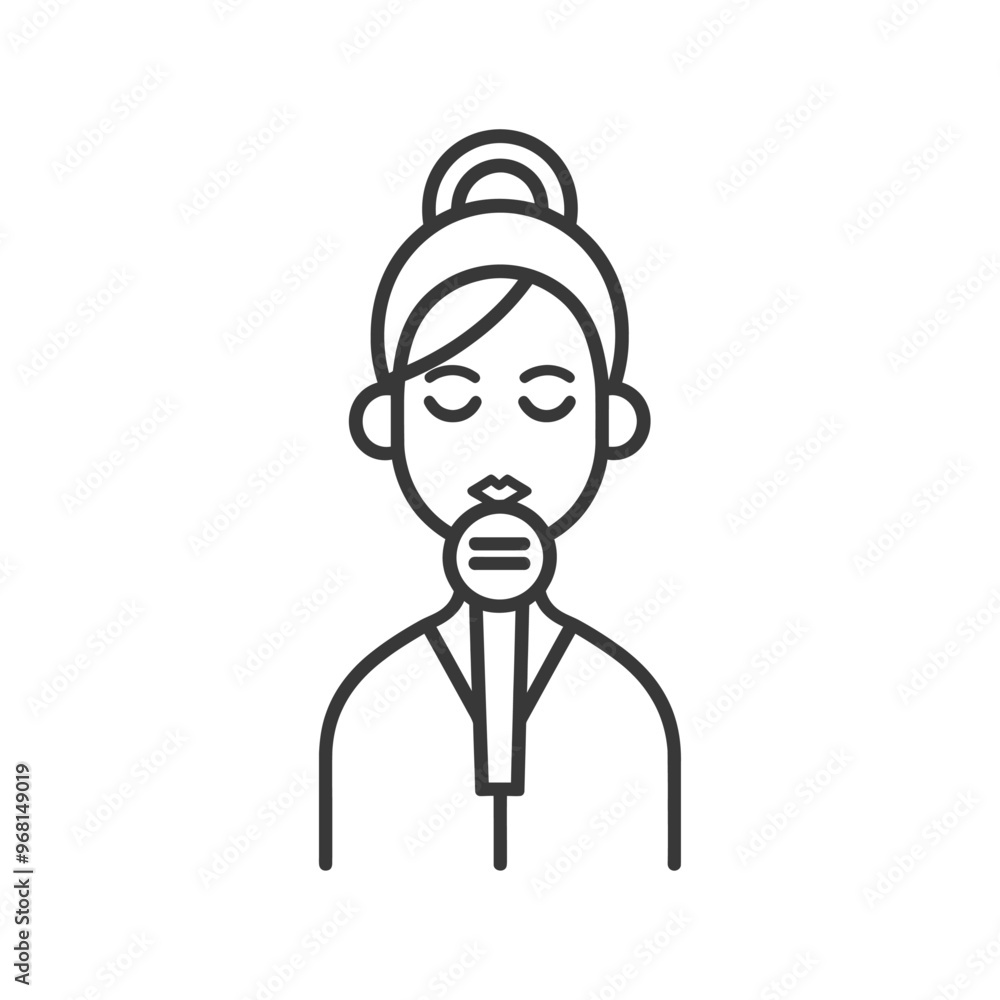 Line drawing of a woman singing into a microphone Line drawing of a woman singing into a microphone