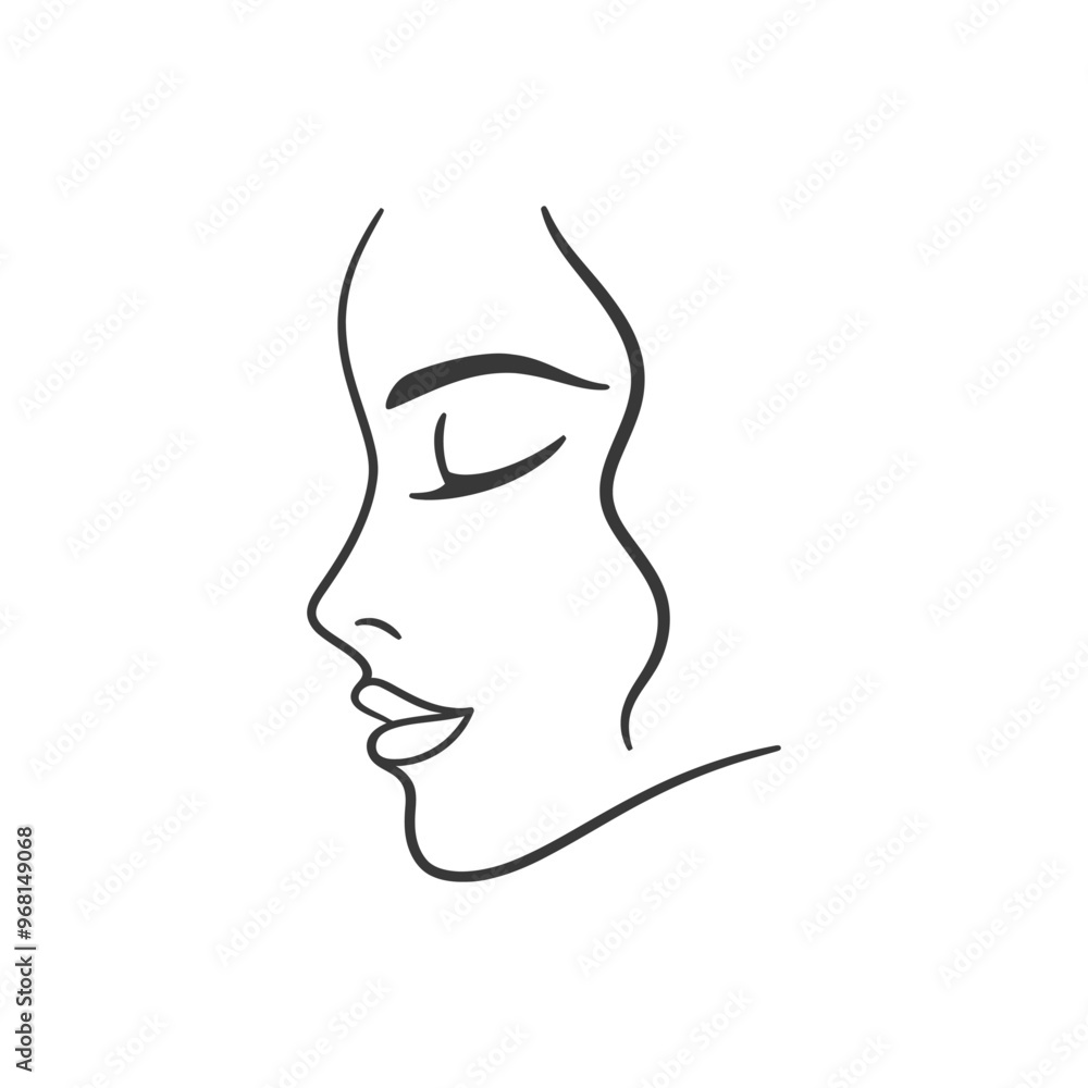 Line Drawing of a Womans Profile with Closed Eyes