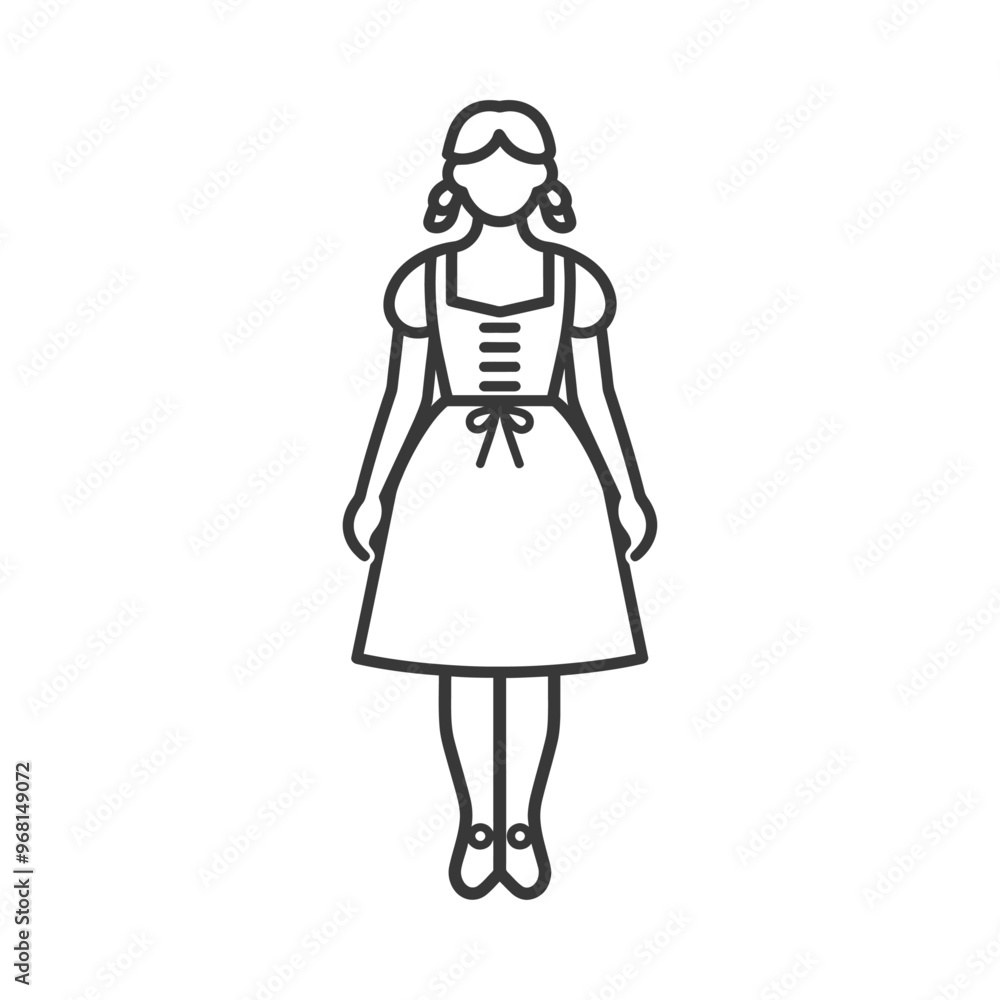 Line drawing of a woman wearing a dirndl