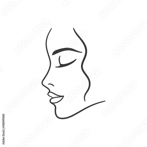 Line Drawing of a Womans Profile with Closed Eyes
