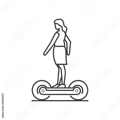 Line Drawing of a Woman Riding a Self Balancing Electric Scooter