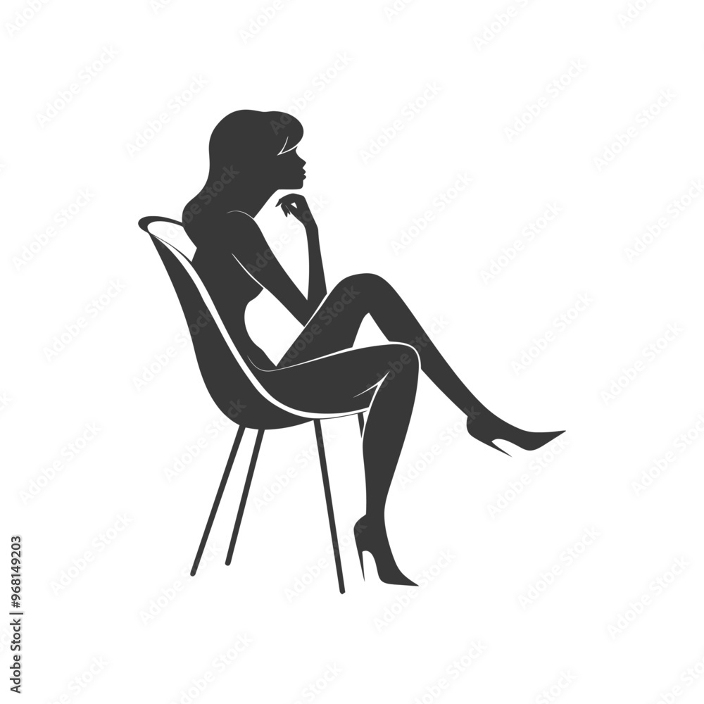 Fototapeta premium Silhouette of a woman sitting on a modern chair with legs crossed