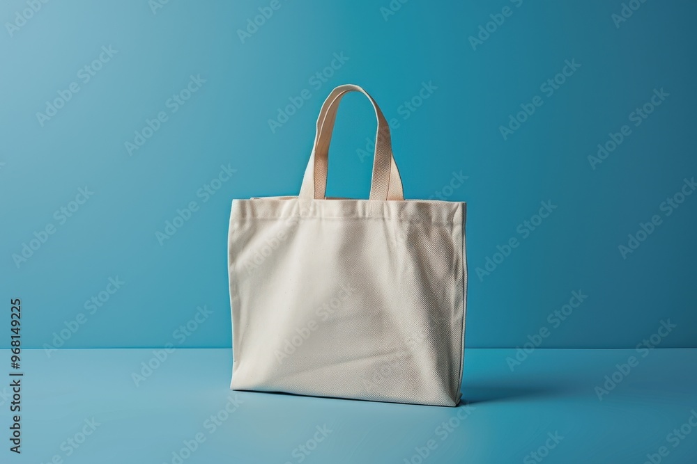 Two white bags with brown handles are laying on a table, generative ai image Two white bags with brown handles are laying on a table, generative ai image