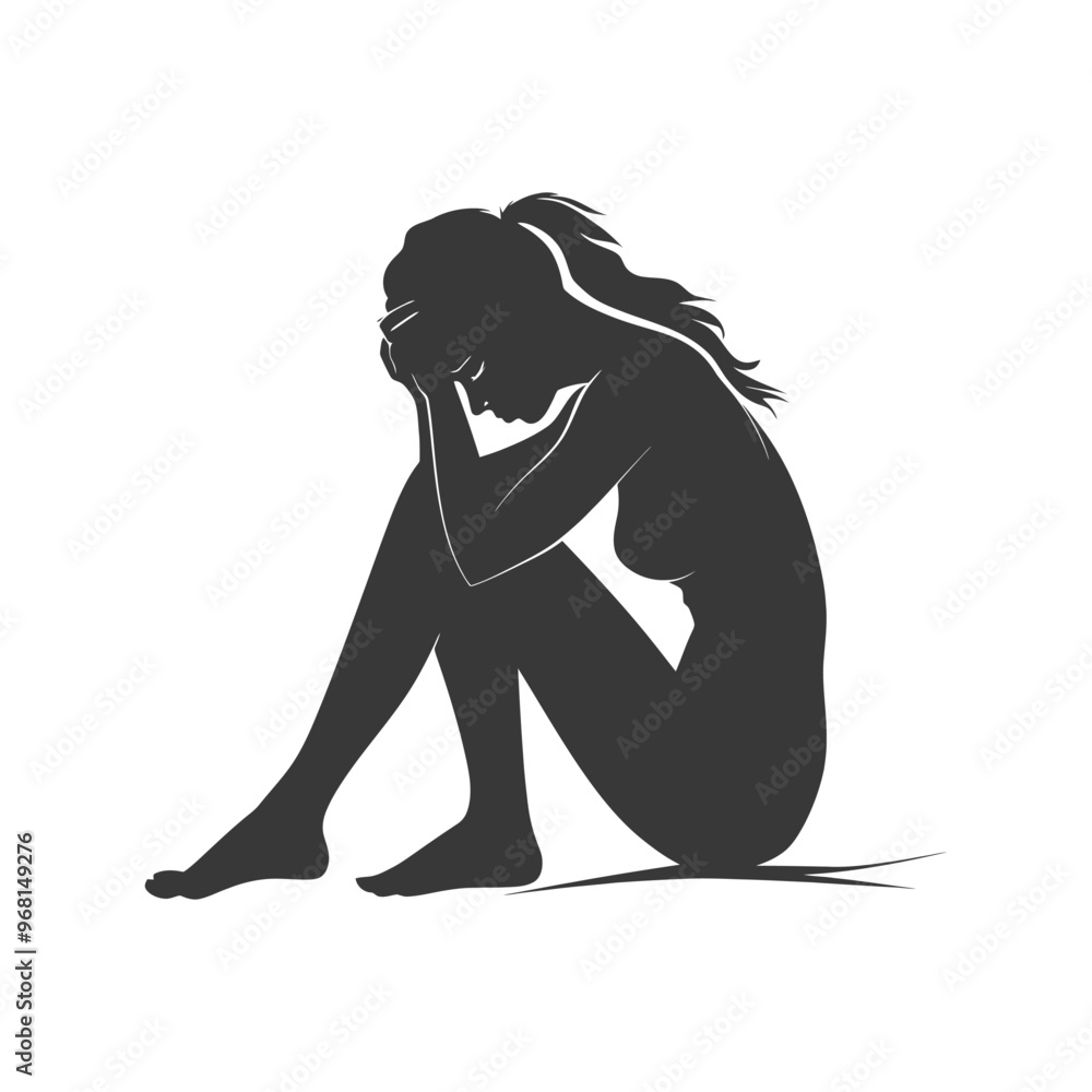 Silhouette of a Woman Sitting with Head in Hands Silhouette of a Woman Sitting with Head in Hands