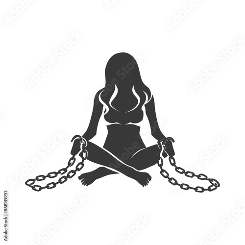 Silhouette of a Woman Sitting with Chains on Her Wrists