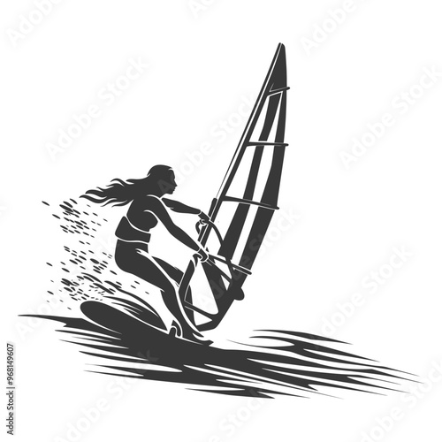 Silhouette of a Woman Windsurfing