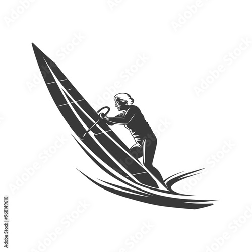 Silhouette of a Woman Windsurfing