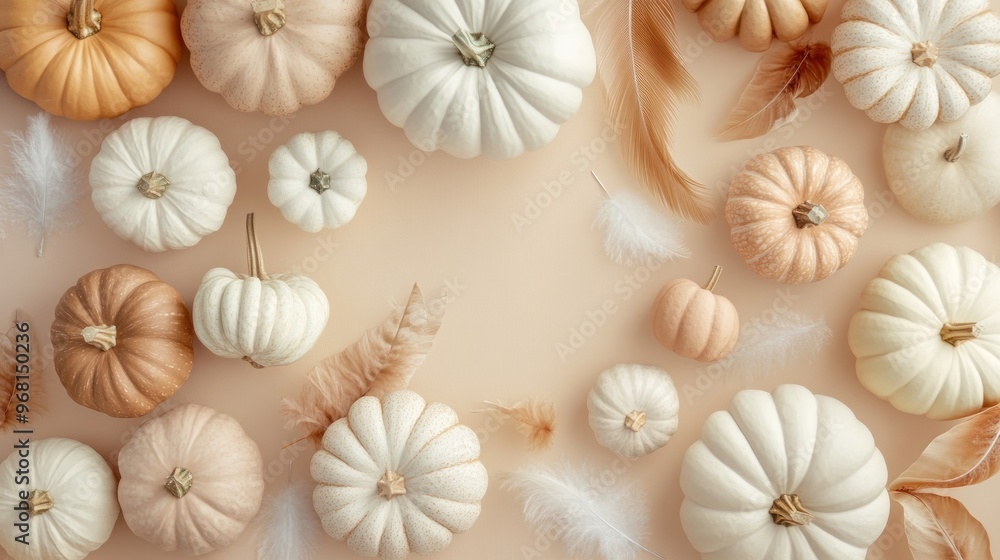 Autumnal Still Life with Pumpkins and Feathers Autumnal Still Life with Pumpkins and Feathers