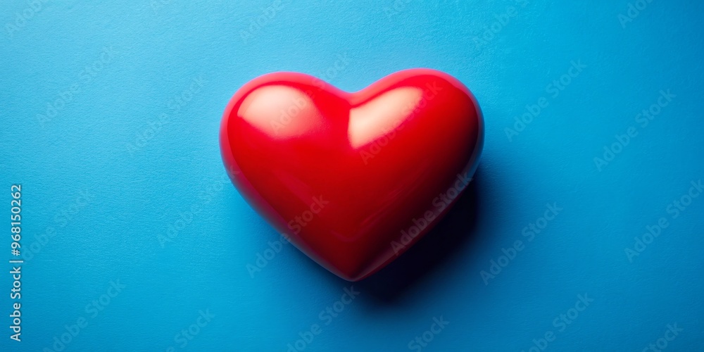 Red Heart on Blue Background, Minimalist Composition, Love, Romance, Valentine's Day Red Heart on Blue Background, Minimalist Composition, Love, Romance, Valentine's Day