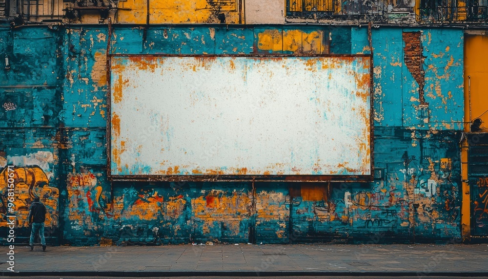 Fototapeta premium A Blank Billboard on a Weathered Brick Wall