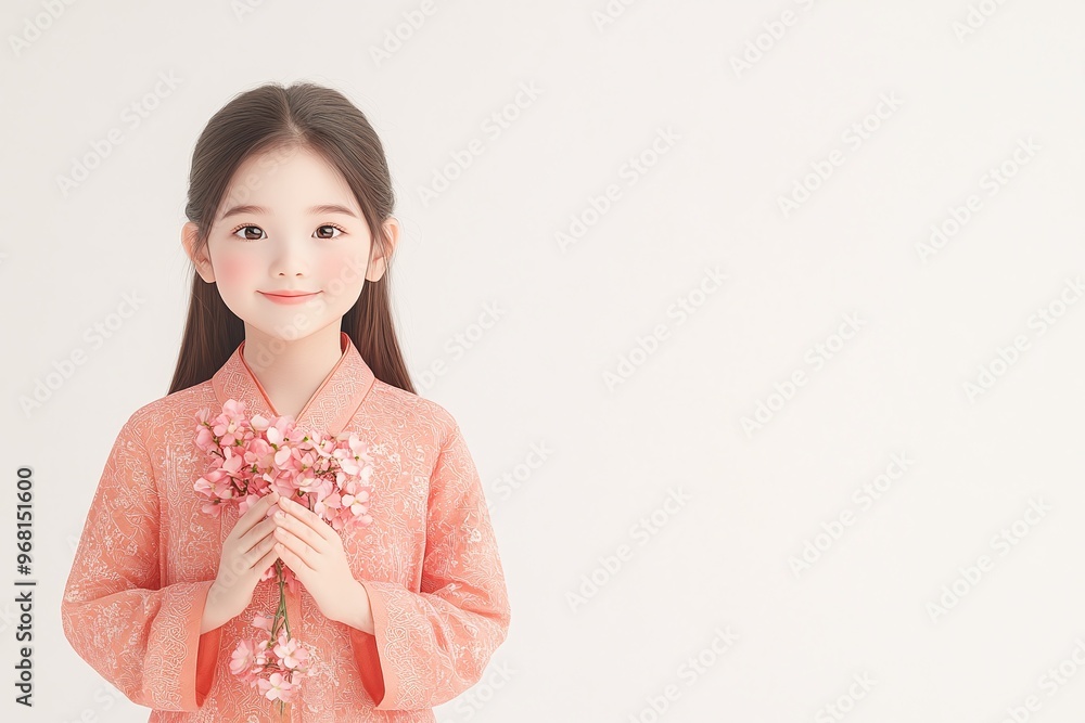 Portrait of a young girl in traditional dress holding cherry blossoms on a white background. Minimalist and elegant composition with copy space for text. Ideal for cultural and floral marketing.
Portrait of a young girl in traditional dress holding cherry blossoms on a white background. Minimalist and elegant composition with copy space for text. Ideal for cultural and floral marketing.