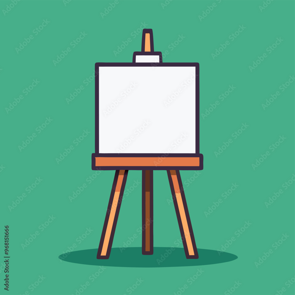 A white canvas is on a wooden stand A white canvas is on a wooden stand