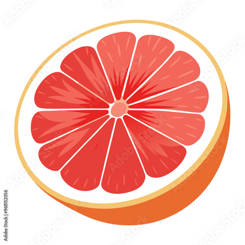 A slice of red grapefruit with a white background