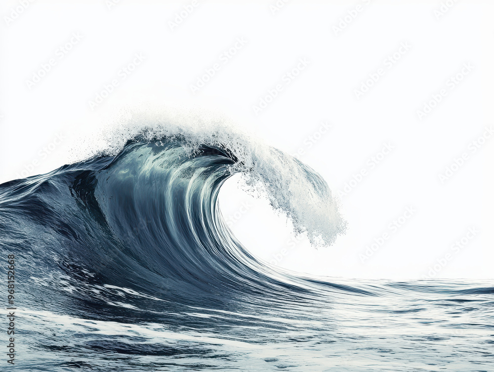 Ocean wave curling upwards on a white background. Ocean wave curling upwards on a white background.