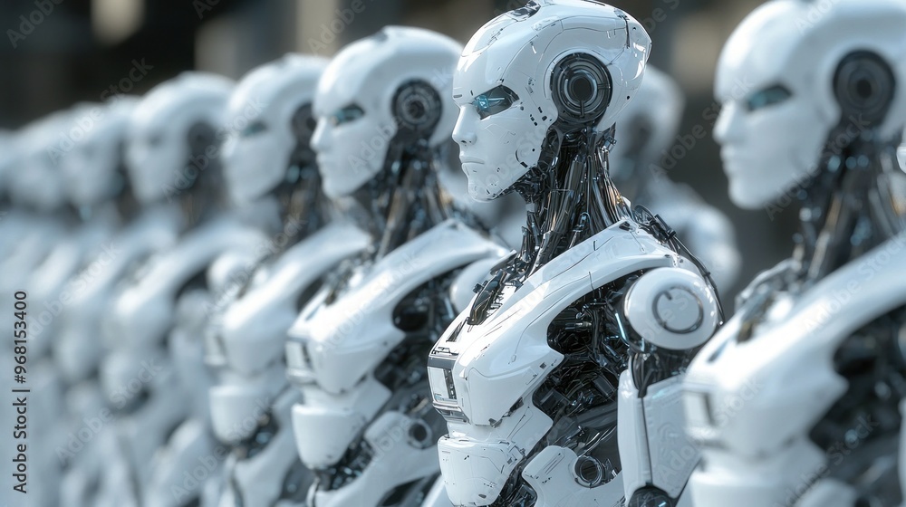 Fototapeta premium A Line of White Robots