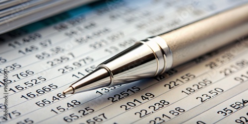 Pen on a Spreadsheet of Numbers, Close-up, Macro Photography, Finance, Numbers, Spreadsheet, Business