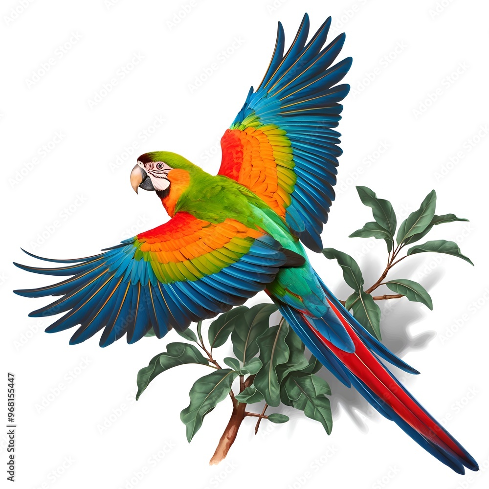 Fototapeta premium vibrant flying parrot isolated on a clear or white background