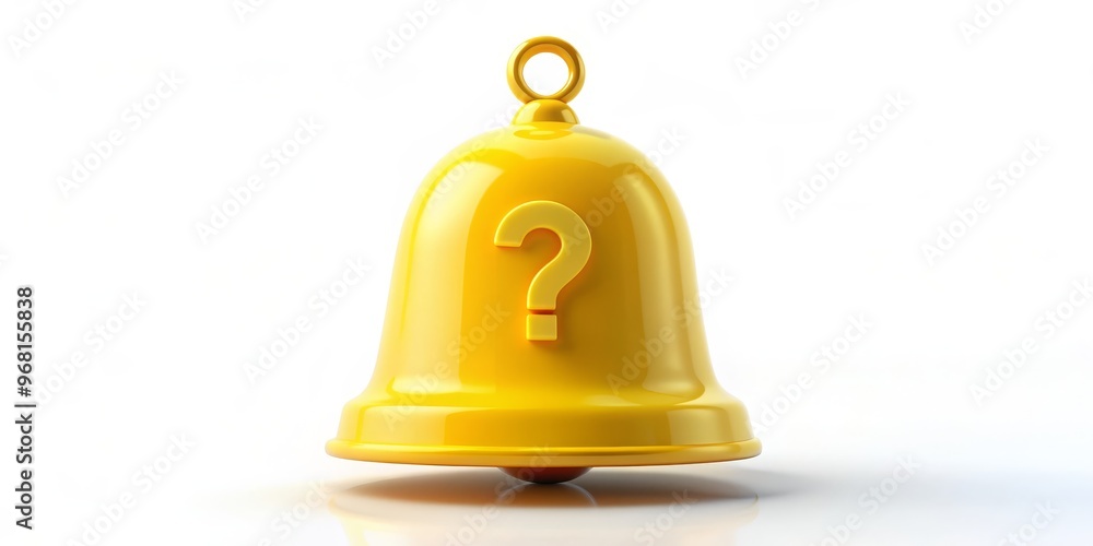 Yellow Bell with Question Mark, 3D Render, Isolated, White Background, bell, question, 3d render Yellow Bell with Question Mark, 3D Render, Isolated, White Background, bell, question, 3d render