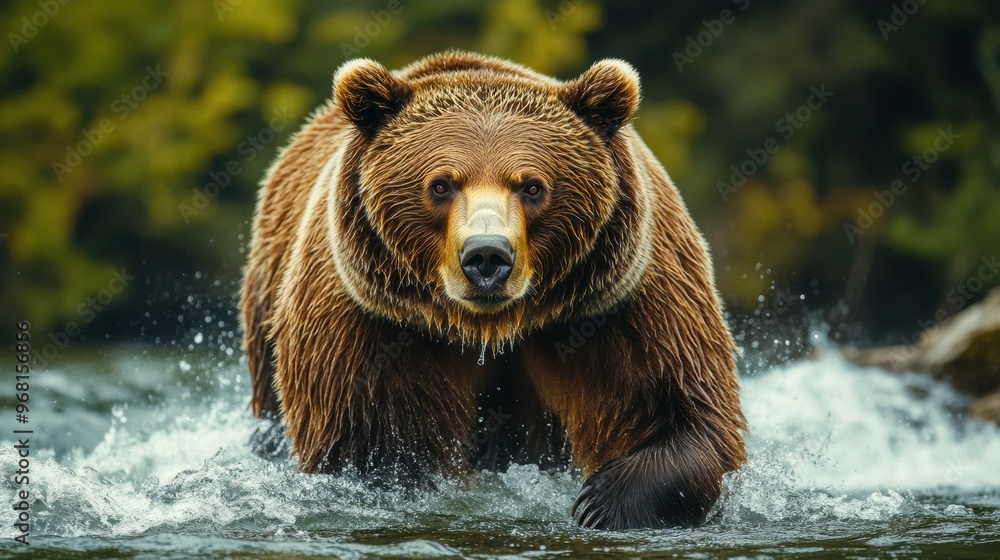 close-up image of a magnificent grizzly bear hunting in a river, showcasing the raw beauty of wildlife in a nature-themed design close-up image of a magnificent grizzly bear hunting in a river, showcasing the raw beauty of wildlife in a nature-themed design
