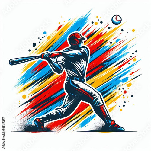 Baseball player hitting a powerful shot with vibrant dynamic colors