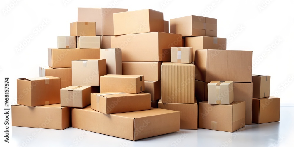 Stack of Cardboard Boxes, White Background, Packaging, Cardboard, Shipping, Delivery, Warehouse Stack of Cardboard Boxes, White Background, Packaging, Cardboard, Shipping, Delivery, Warehouse