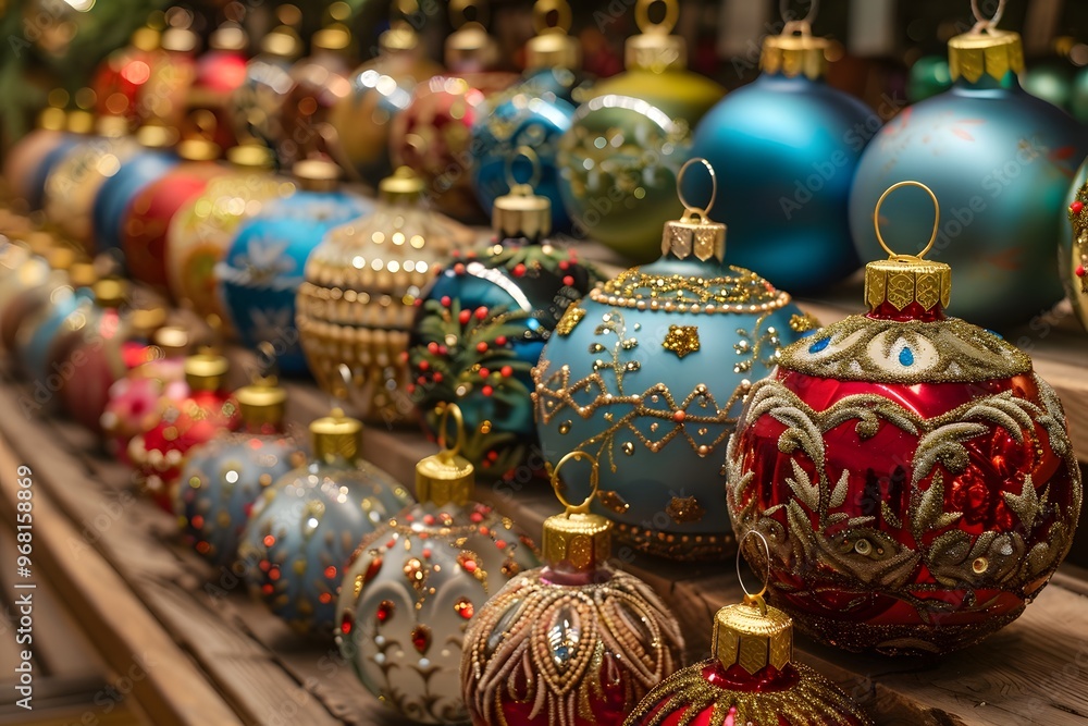 Fototapeta premium A Colorful Display of Ornate Christmas Ornaments