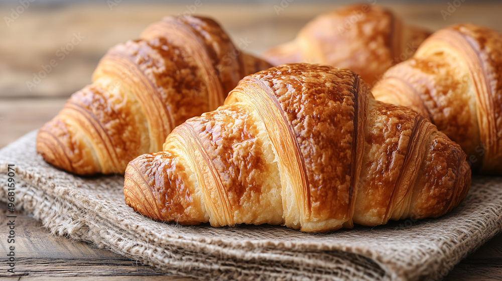 three fresh croissants on a wooden table three fresh croissants on a wooden table