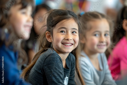A group of young girls are smiling and posing for a picture