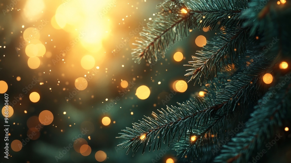 a christmas tree with golden bokeh background a christmas tree with golden bokeh background