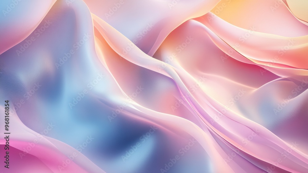 Obraz premium Flowing satin fabric in shades of pink and blue on a soft gradient background
