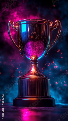 Wallpaper Mural neon glowing trophy with colorful galaxy background Torontodigital.ca
