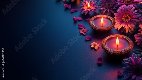 oil lamps and flowers Diwali background