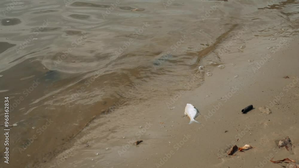 ecological disaster. river pollution, mass death of fish ecological disaster. river pollution, mass death of fish