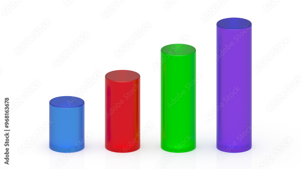 Transparent 3D colorful cylindrical bar chart isolated, 3d illustration Transparent 3D colorful cylindrical bar chart isolated, 3d illustration