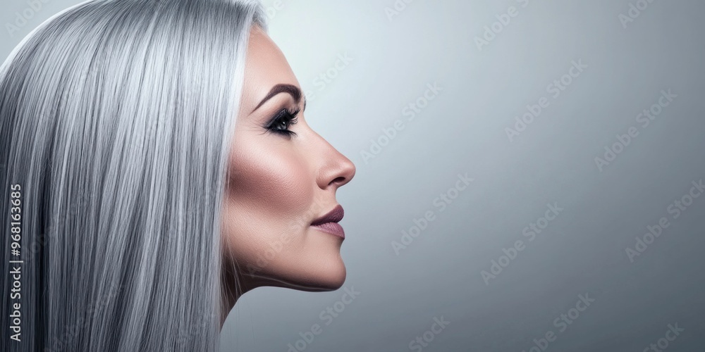 Obraz premium Profile of Mature Woman with Long Silver Hair