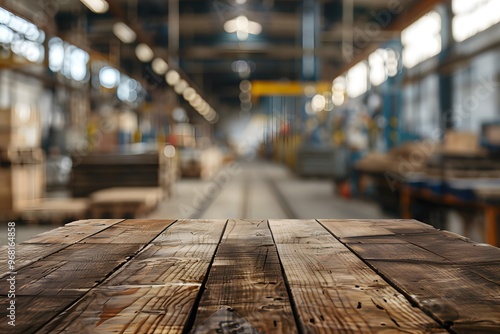 Wallpaper Mural Rustic Wooden Table in a Spacious Industrial Warehouse Torontodigital.ca