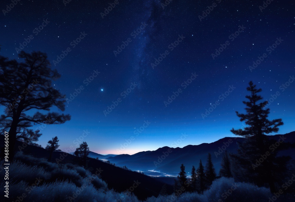 vibrant night scene twinkling stars dark silhouettes deep blue sky, atmosphere, twinkle, glow, horizon, landscape, nature, celestial, dusk, evening vibrant night scene twinkling stars dark silhouettes deep blue sky, atmosphere, twinkle, glow, horizon, landscape, nature, celestial, dusk, evening