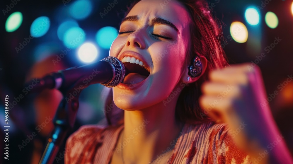 A Female Vocalist Belting Out a Song on Stage A Female Vocalist Belting Out a Song on Stage