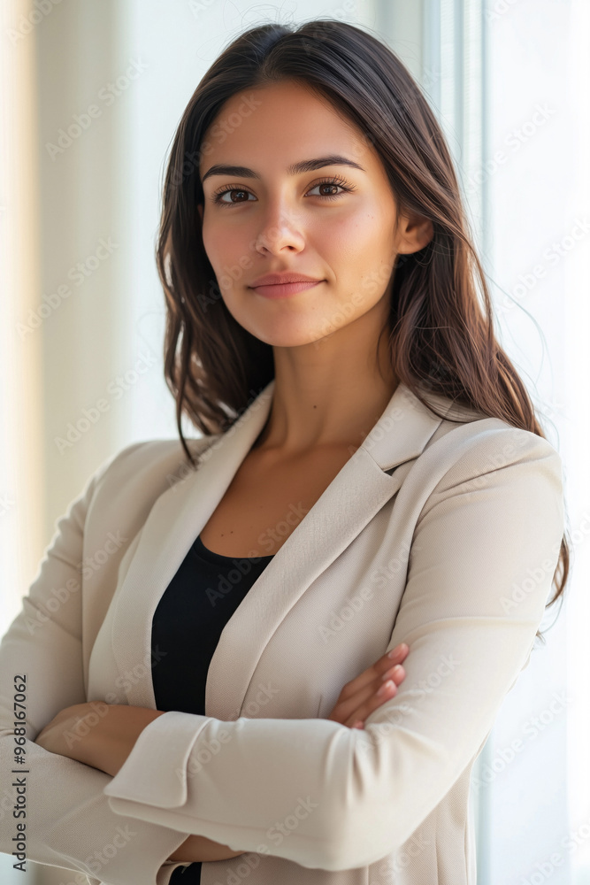 confident young woman in office with arms crossed over chest Generative AI confident young woman in office with arms crossed over chest Generative AI