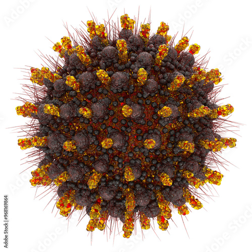 3D medical illustration. Microscopic view of floating disease respiratory influenza virus cell. Colorful Virus Bacteria isolated Under Microscope