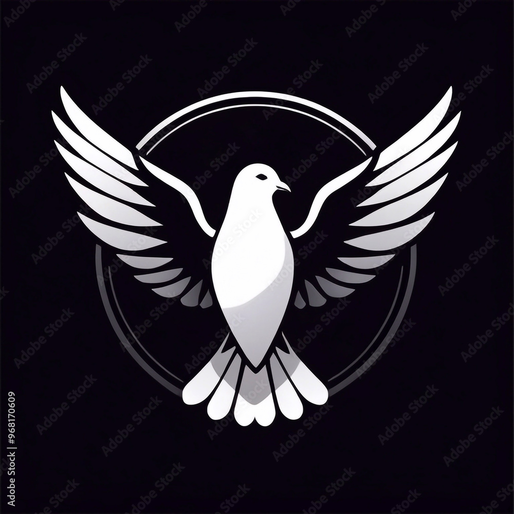 Obraz premium White dove of peace on a dark background. Peace dove logo icon design. Peace antiwar symbol art. International Peace Day banner card design