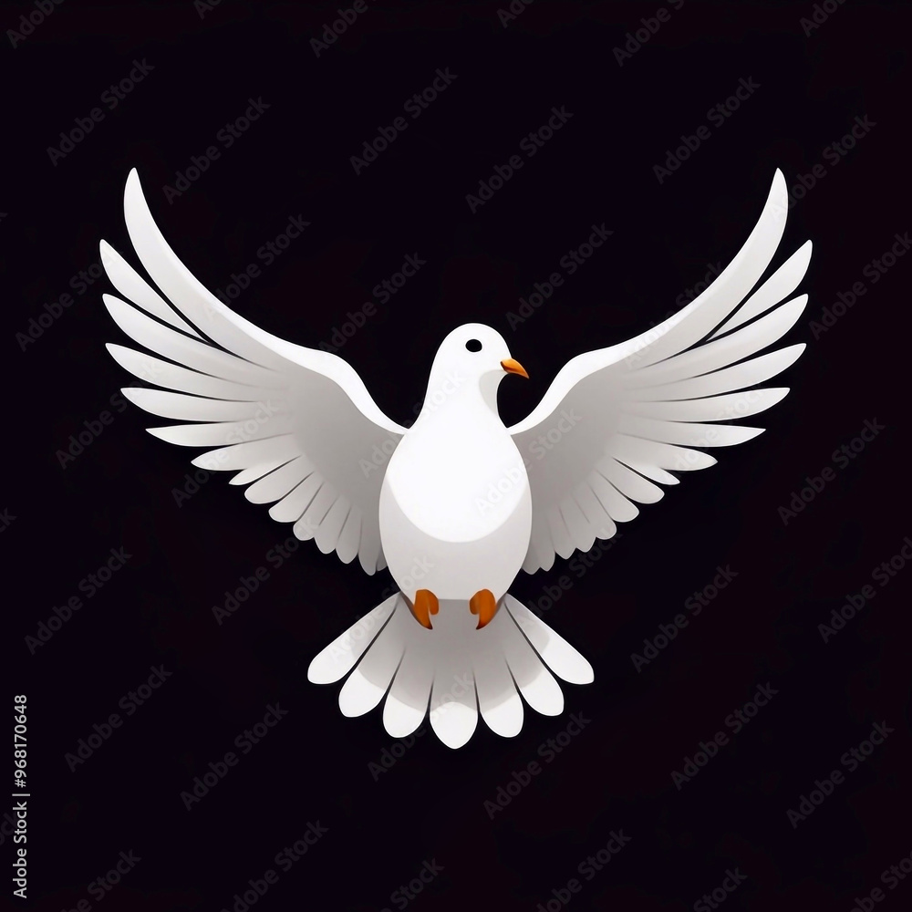 Obraz premium White dove of peace on a dark background. Peace dove logo icon design. Peace antiwar symbol art. International Peace Day banner card design