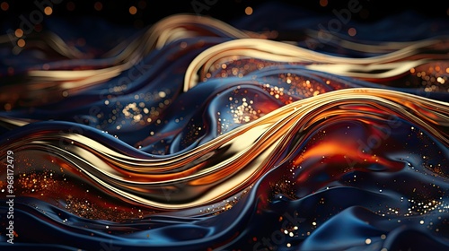 Abstract gold and blue waves