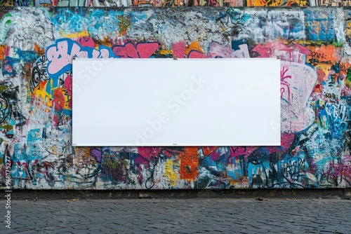 Blank Billboard on a Graffiti-Covered Wall photo